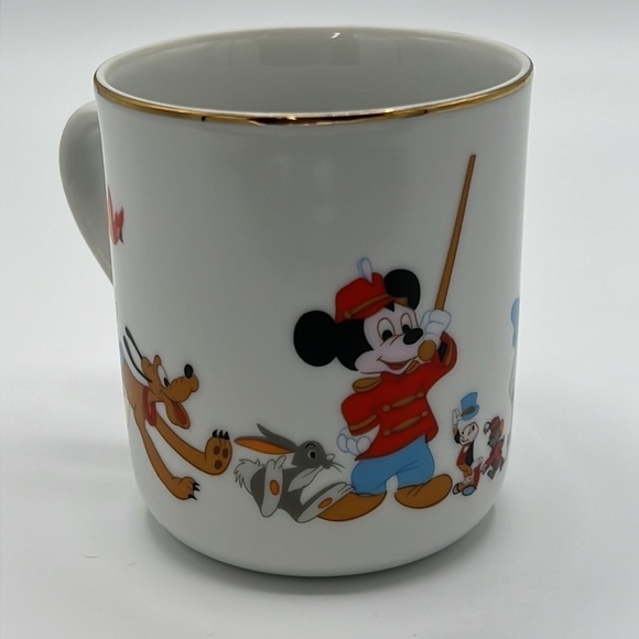 WALT DISNEY WORLD MICKEY MOUSE CHARACTER PARADE VINTAGE GOLD RIMMED MUG - Picture 3 of 7